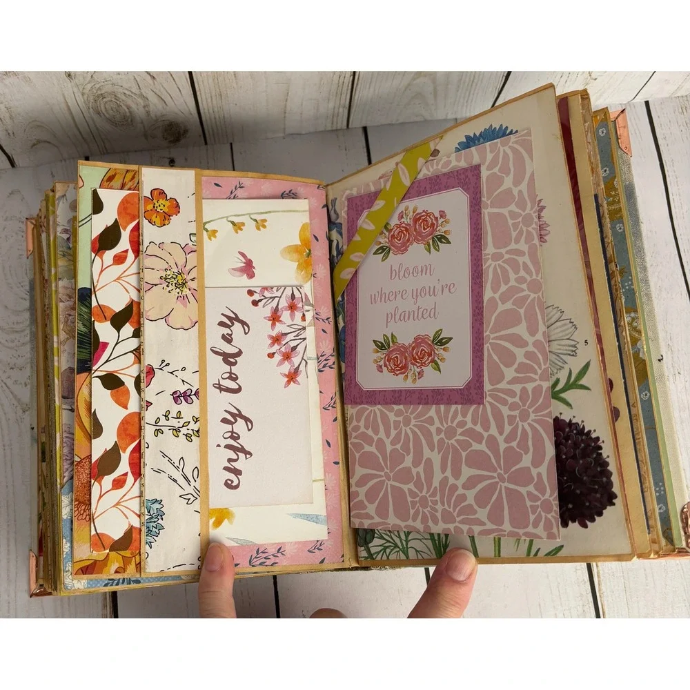 Handmade Botanical Junk Journal Floral Scrapbook Hardcover Ribbon Tie Ephemera
